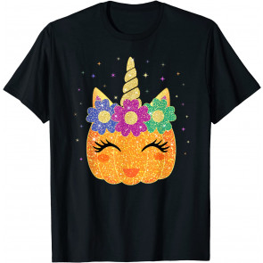 Unicorn Pumpkin Halloween Thanksgiving Girls Kids T-Shirt