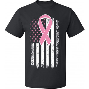 US Flag With Pink Ribbon Breast Cancer Awareness Warrior Men's T-Shirt
