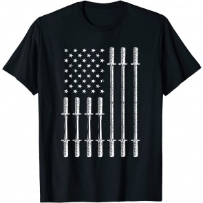 USA Flag Bar Weightlifting Patriotic American US Flag Gym T-Shirt