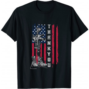 Veteran Thank You Combat Boots Patriotic American Flag T-Shirt