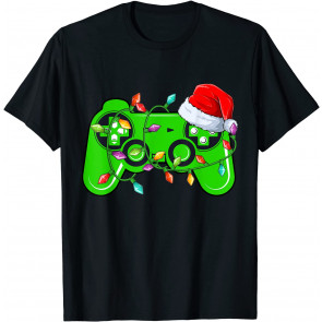 Video Game Christmas Pajamas Santa Hat Xmas Lights For Gamer T-Shirt