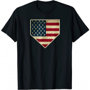 Vintage American Flag Baseball Home Plate Art Sports Gift T-Shirt