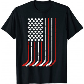 Vintage American Flag Hockey Apparel 4th July Men Boys USA T-Shirt