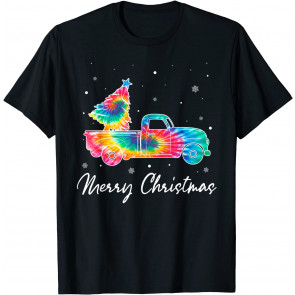 Vintage Christmas Tree On Car Truck Tie Dye T-Shirt
