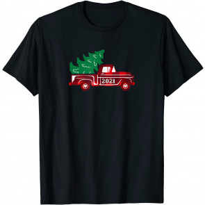 Vintage Christmas Truck 2021 - Red Buffalo Plaid - Tree T-Shirt