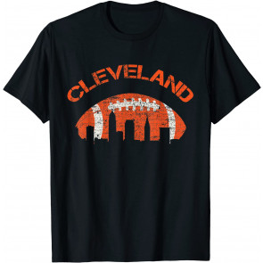 Vintage Downtown Ohio Cleveland Skyline Football T-Shirt