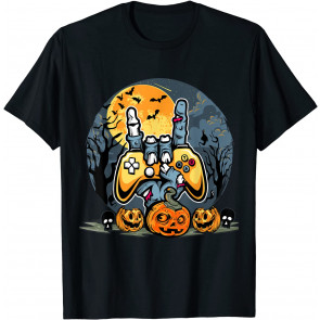 Vintage Halloween Skeleton Gamer Boys Kids T-Shirt