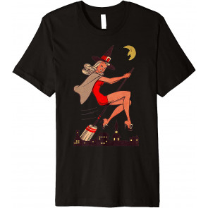 Vintage Pin Up Witch Halloween Pinup Girl Witches Broom T-Shirt