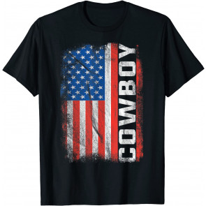 Vintage Rodeo Cowboy Patriotic American Flag T-Shirt