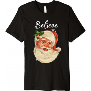 Vintage Santa Claus Face Believe Christmas Family Pajama T-Shirt