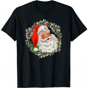 Vintage Santa Claus With Wreath Beautiful Christmas Design T-Shirt
