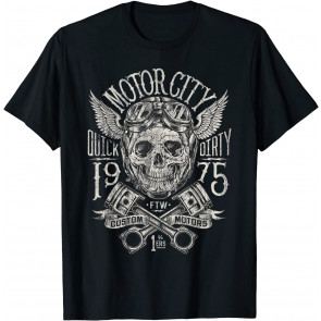 Vintage Skull Helmet Motorcycle Greaser Motors Old Bikers T-Shirt