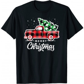 Vintage Style Farm Red Truck With Christmas Tree T-Shirt