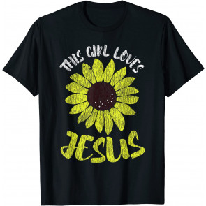 Vintage Sunflower This Girl Loves Jesus Women Christian T-Shirt