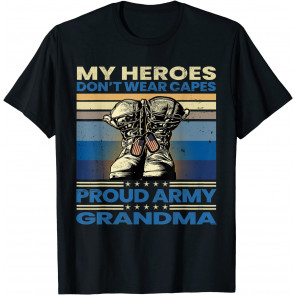 Vintage Veteran Grandma My Heroes Don't Wear Capes Army Boot T-Shirt
