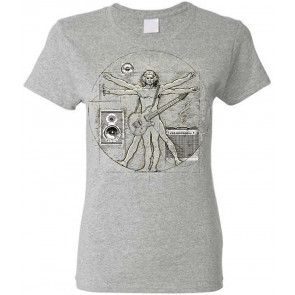 Vitruvian Music - Leonardo Davinci Man Guitar - Ladies Cotton T-Shirt
