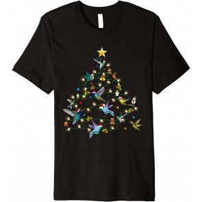 Watercolor Hummingbird Christmas Tree For Bird Lover T-Shirt