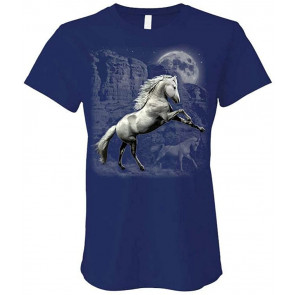 White Horse Wilderness - America Patriot Freedom - Ladies Cotton T-Shirt