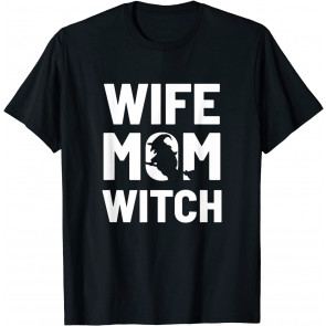 Wife Mom Witch Hat Broom Halloween T-Shirt