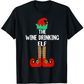 Wine Drinking Elf Christmas Party Pajama T-Shirt
