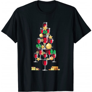 Wine Drinking Glass Christmas Tree T-Shirt