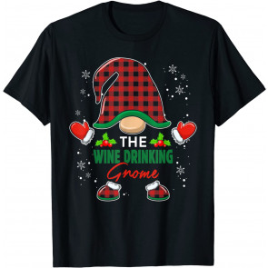 Wine Drinking Gnome Buffalo Plaid Christmas Outfit Men Women T-Shirt