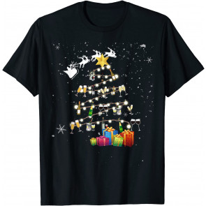 Wine Drinking Lover Xmas Tree Happy Christmas T-Shirt