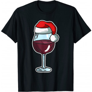 Wine Glass Santa Hat Drinking Cool Christmas Gifts T-Shirt