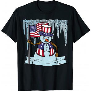 Winter Snow Patriotic Snowman American USA Flag Christmas T-Shirt