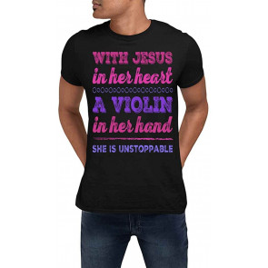 With Jesus In Her Heart A Violin In Her Hand SHE Is Unstoppable Be Still Bible Verse, Religious, Scripture, Christian Coffee Mug NEEZKS T-Shirt