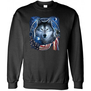 Wolf Dream Flag - USA Patriotic Wolves Indian - Fleece Sweat T-Shirt