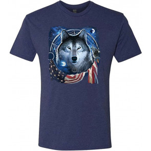 Wolf Dream Flag - USA Patriotic Wolves Indian - Tri-Blend T-Shirt