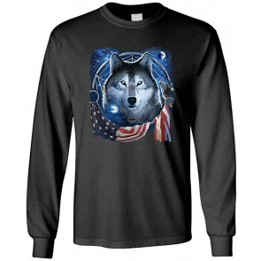 Wolf Dream Flag - USA Patriotic Wolves Indian - T-Shirt