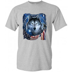 Wolf Dream Flag - USA Patriotic Wolves Indian - T-Shirt
