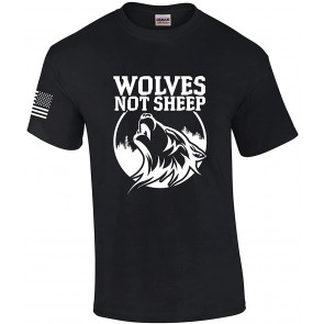 Wolves Not Sheep Howling Wolf Head Patriotic American Flag Sleeve T-Shirt