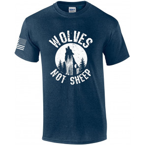 Wolves Not Sheep Wolf Howling At The Moon Patriotic American Flag Sleeve T-Shirt