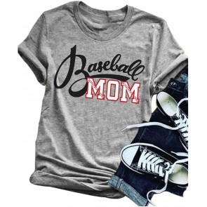 Women Baseball Mom Letter Print T-Shirt