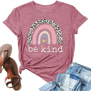 Women Be Kind Leopard Rainbow Tops T-Shirt