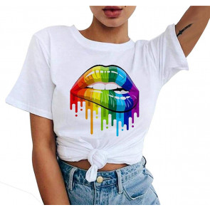 Women Crewnecks Rainbow Tops T-Shirt