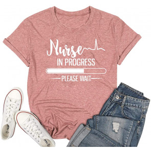 Women Nurse In Progress Please Wait Printeds Funny Nursing Student T-Shirt