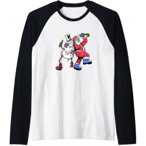 X-mas Santa Drinking With Snowman T-Shirt