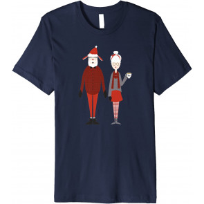 Xmas Hipster Cute Santa & Mrs. Claus Mittens Boots Red Gray T-Shirt