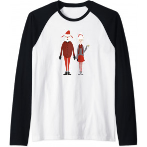 Xmas Hipster Cute Santa & Mrs. Claus Mittens Boots Red Gray T-Shirt