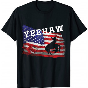 Yeehaw Retro American Flag Bronc Busting Rodeo Cowboy Gift T-Shirt