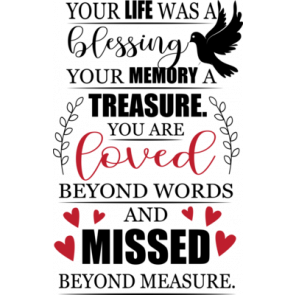 Your Life Was A Blessing Your Memory A Treasure. You Are Loved Beyond Words And Missed Beyond Measure T-Shirt
